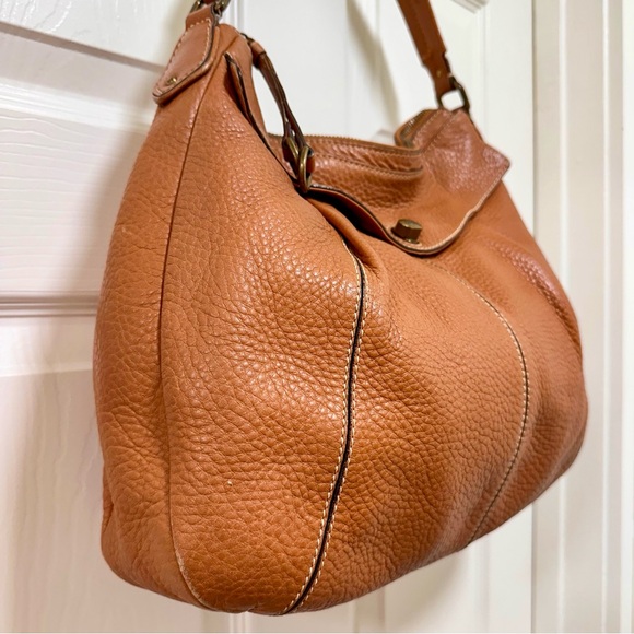Cole Haan Pebbled Leather Pleated Hobo Camel Brown Large Vintage - Picture 3 of 13